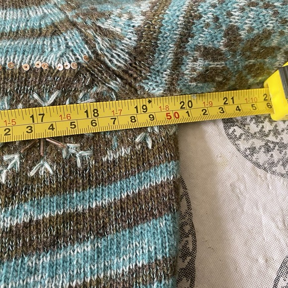 Talbots Cardigan Sweater Womens Medium 100% Lambswool Embroidered Fairisle - Picture 5 of 6